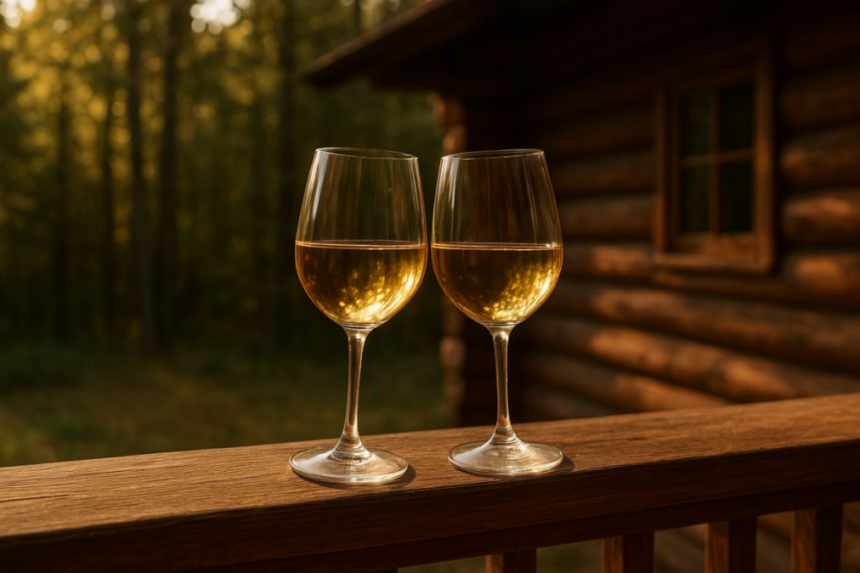 Toasting wine on porch