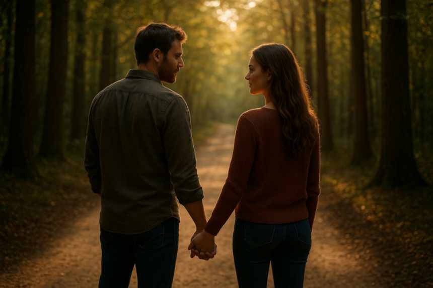 Couple on forest road
