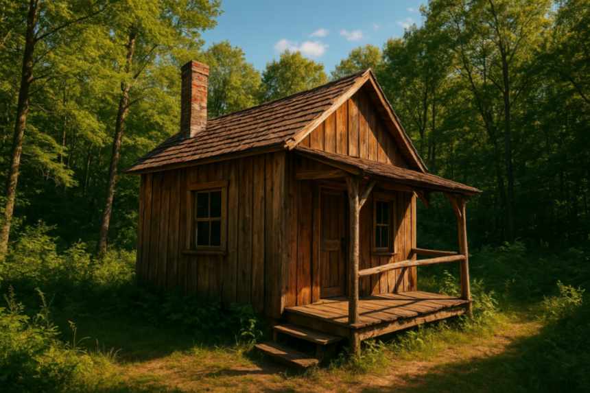 Remote cabin with crooked porch