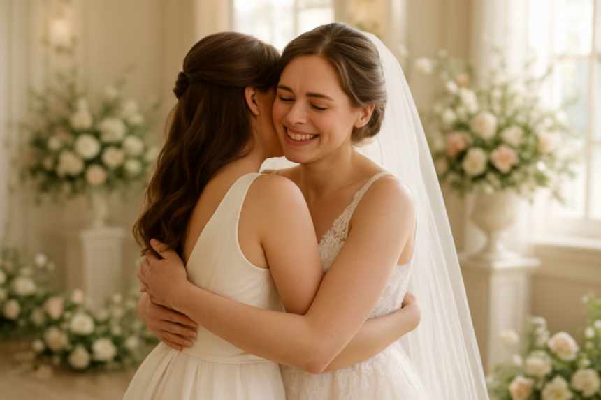 bride hugging mother-in-law