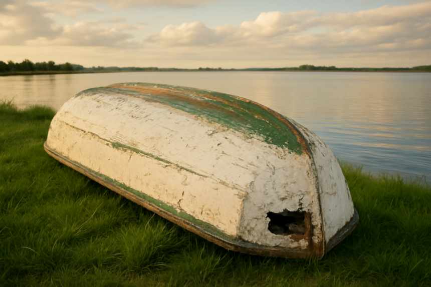 Upturned rowing boat detail