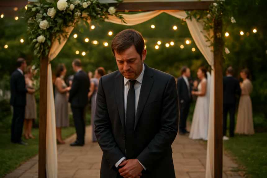 Mortified wedding guest alone