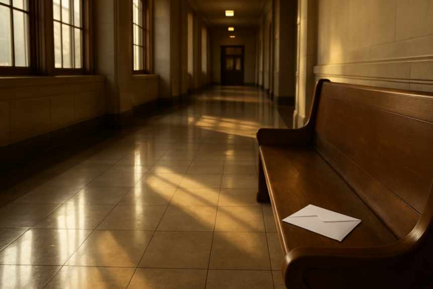 Courthouse hallway wedding delay
