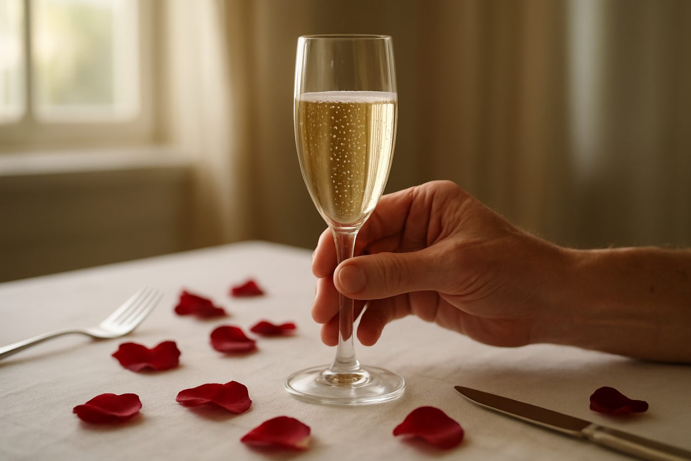 Champagne glass set down