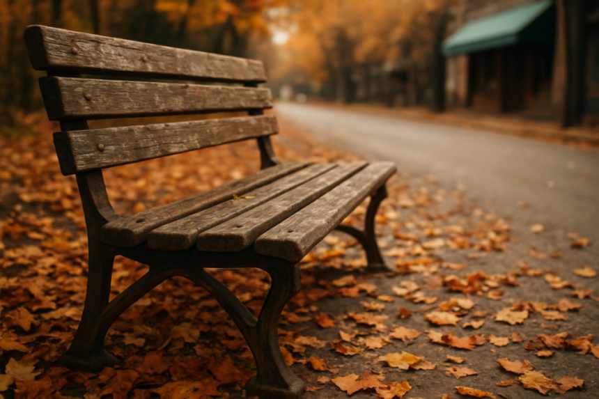 Bus stop bench with green awning