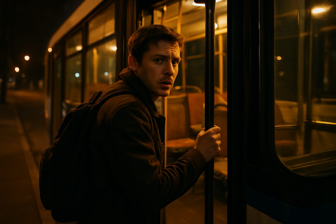 Nervous passenger boards late bus