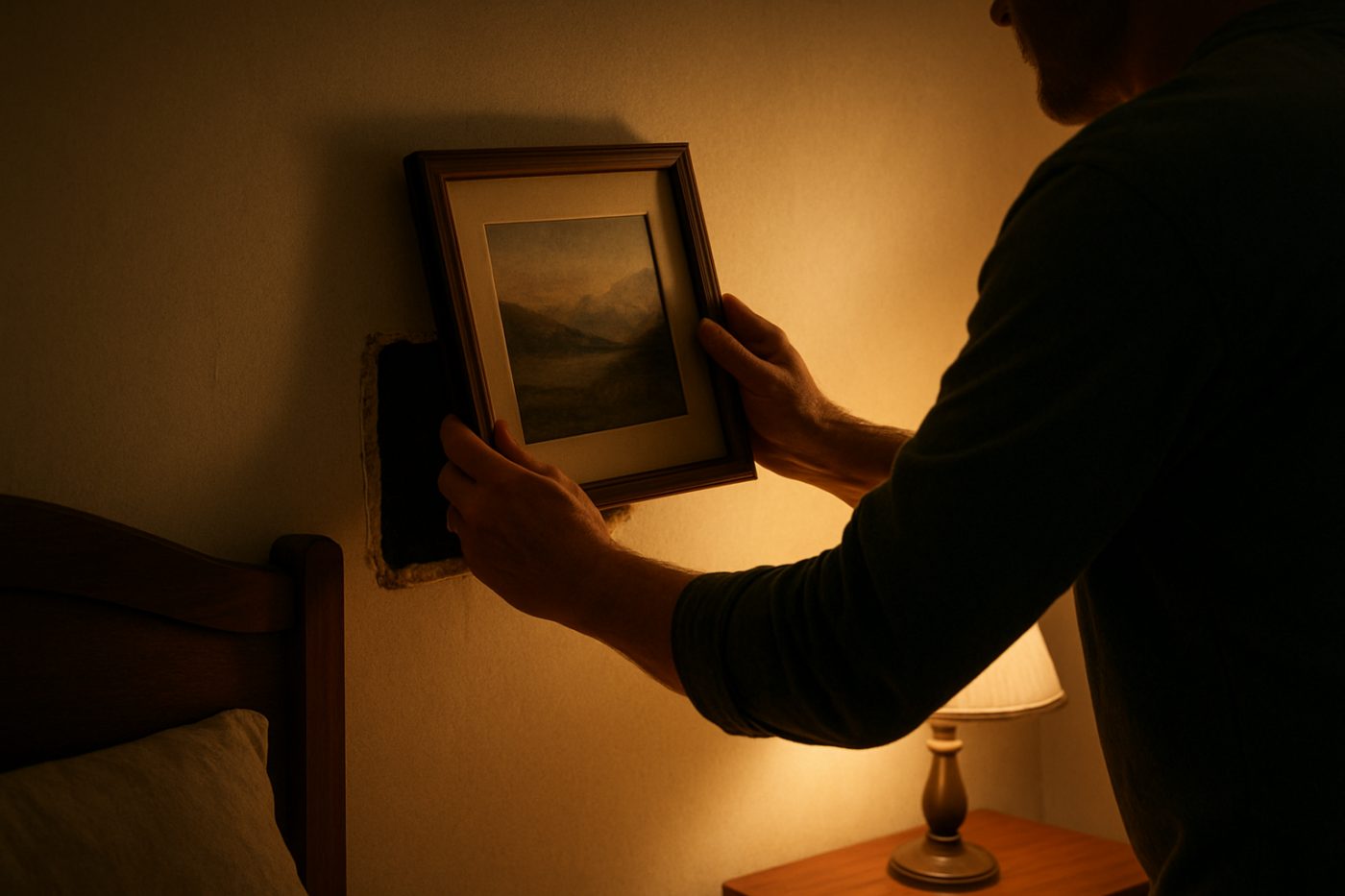 discovering hole behind picture