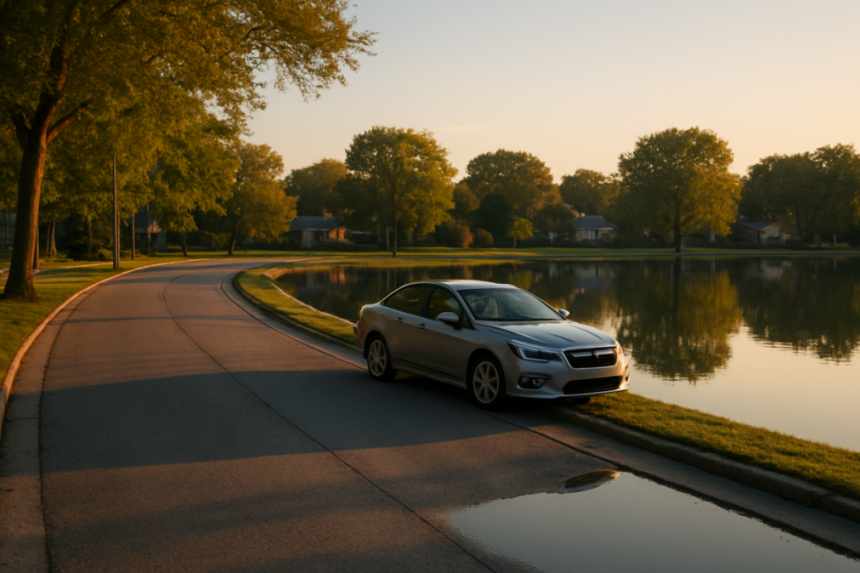 Road by water car scene