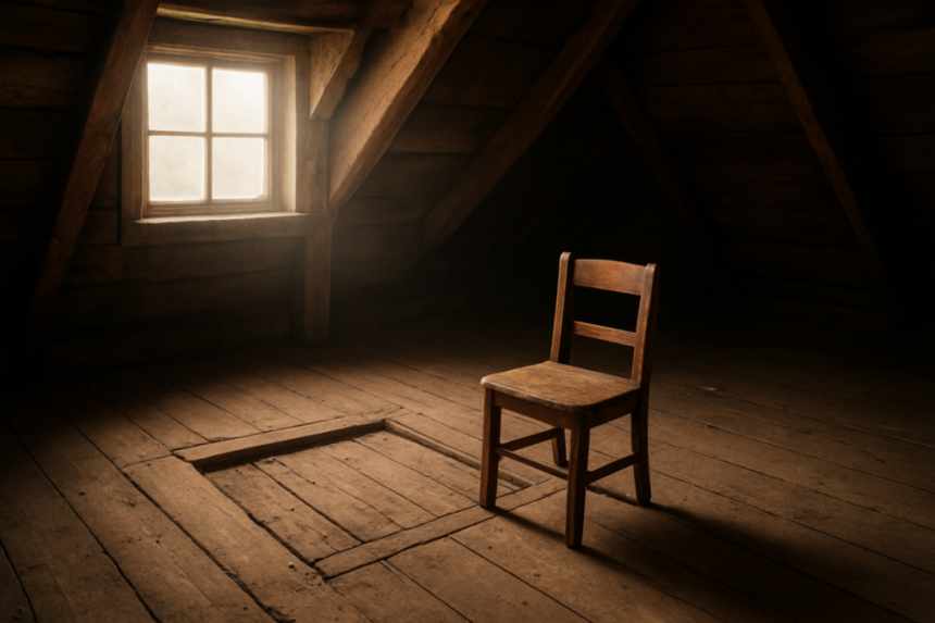 Small chair facing attic hatch
