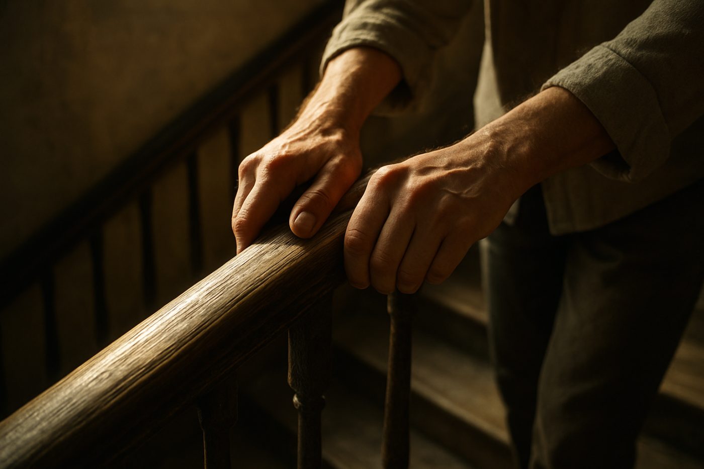cautious descent on stairs