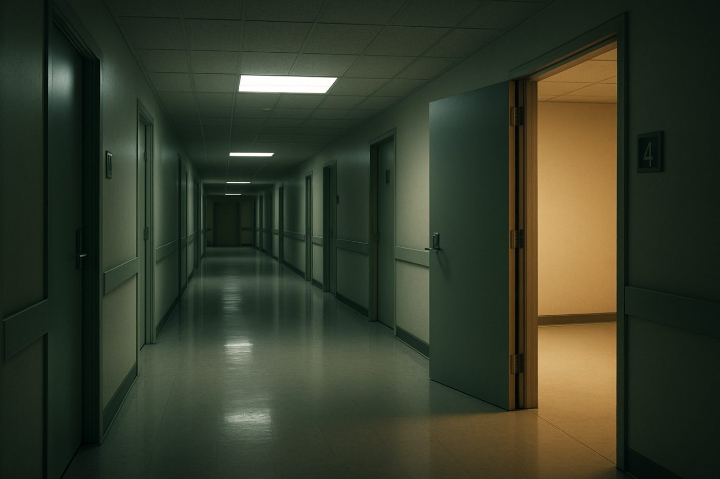 Hospital corridor with empty room 4