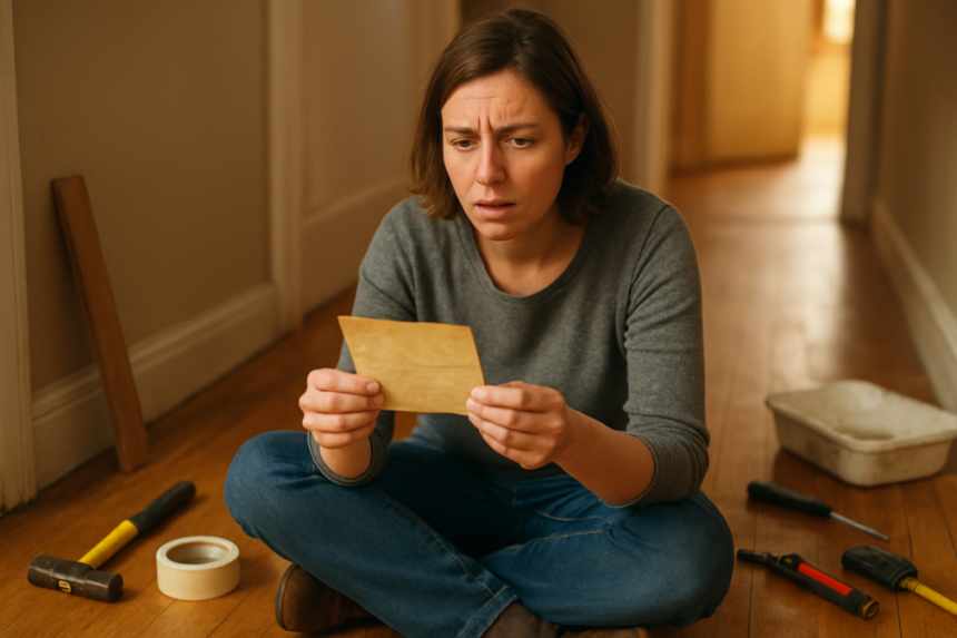 Homeowner reading warning note