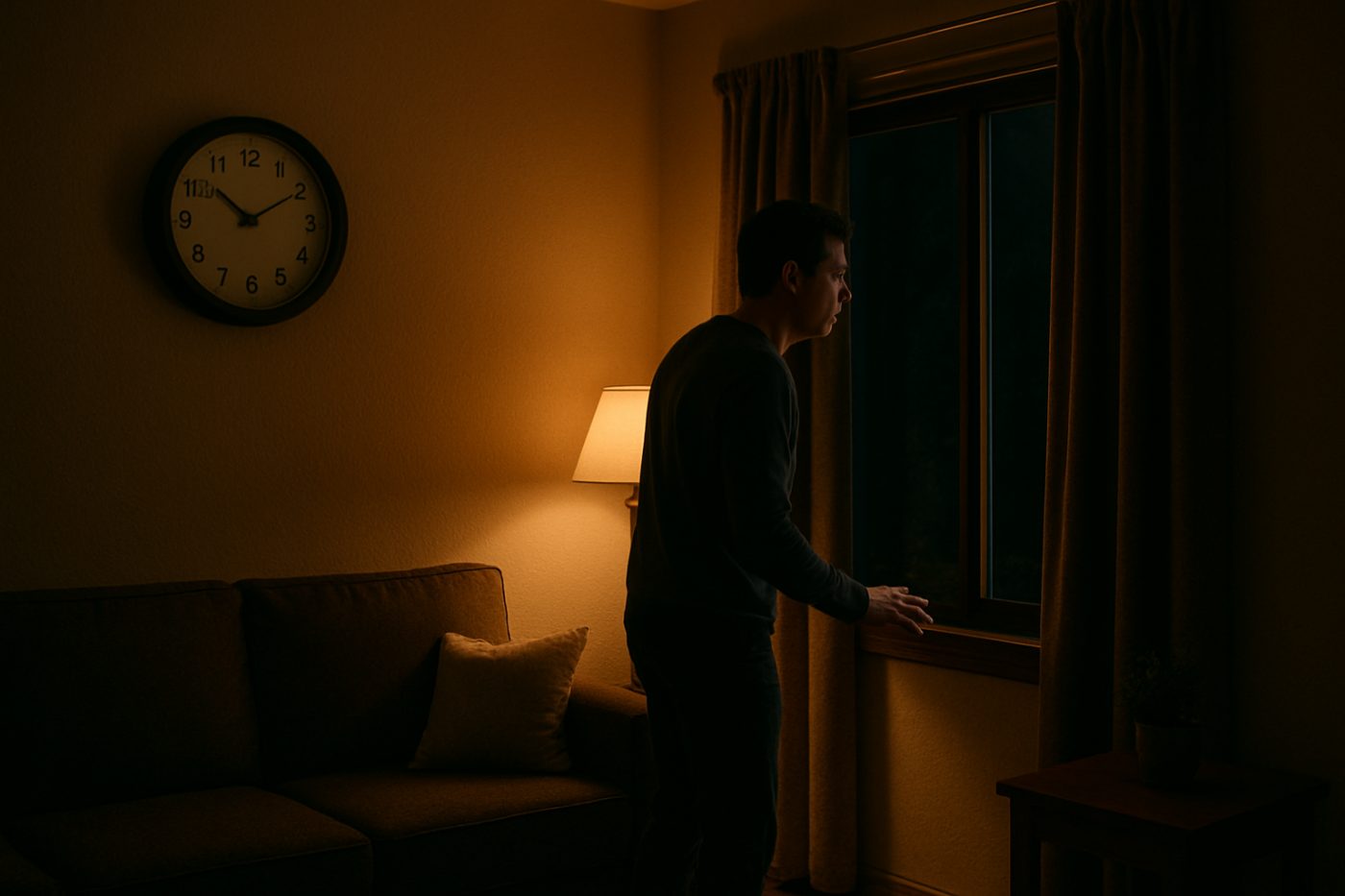 Late night living room scene