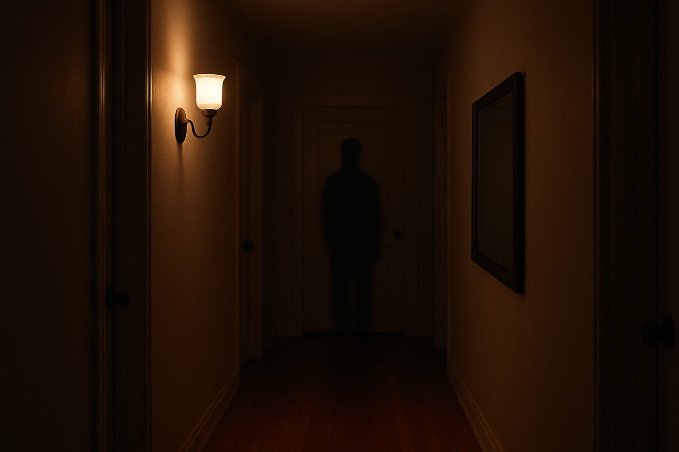 Hallway with delayed mirror reflection