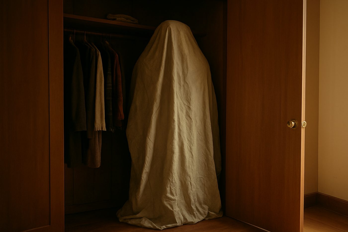 Covered mirror in closet