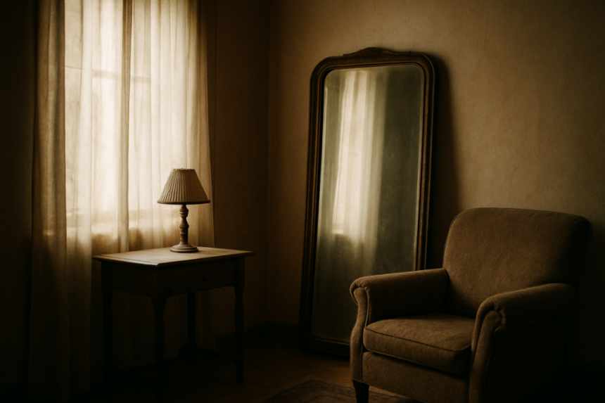 Antique mirror reflecting room