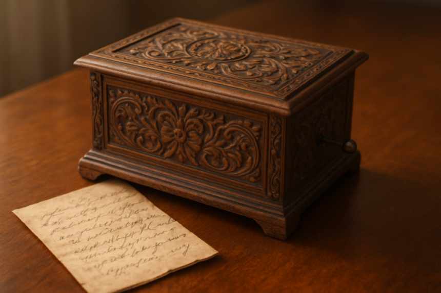 The carved antique music box