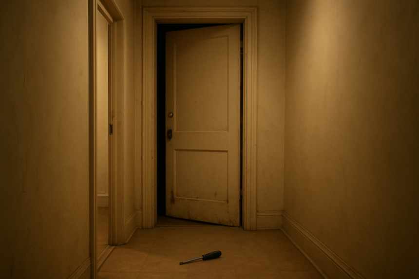 locked door in apartment hallway