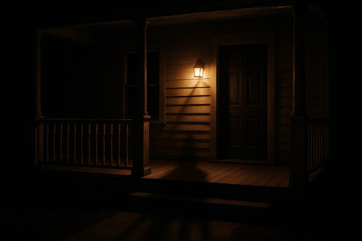 Haunted cottage front porch night