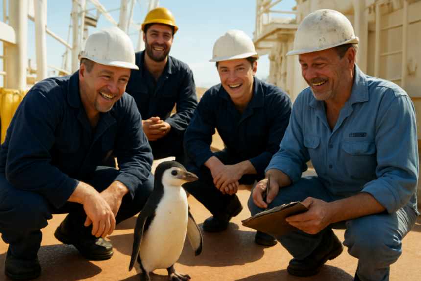 ship deck with penguin