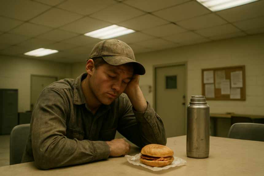 hungover worker lunch break scene