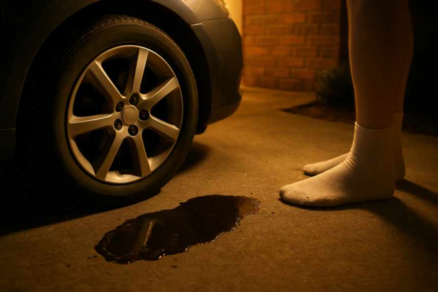 suspicious puddle under car
