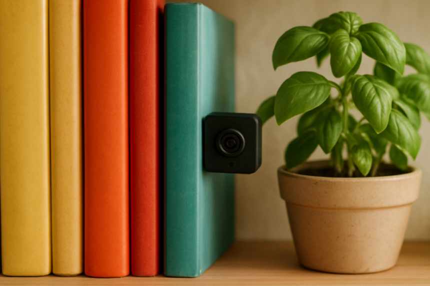 hidden camera between cookbooks