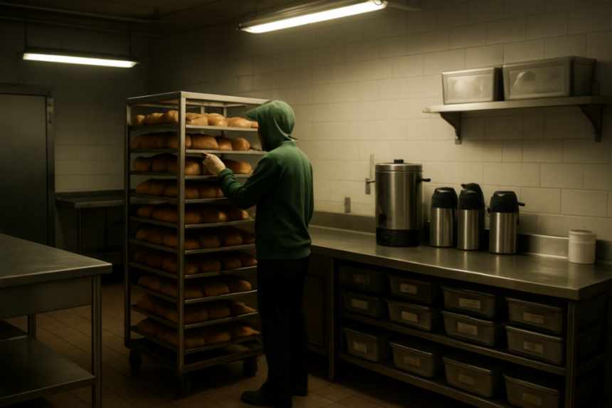 early morning catering kitchen scene