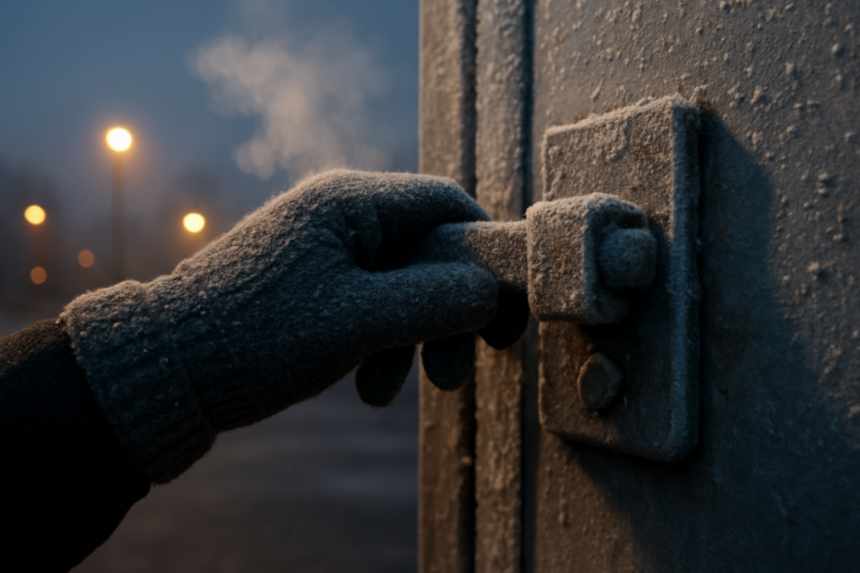 frozen loading door in winter