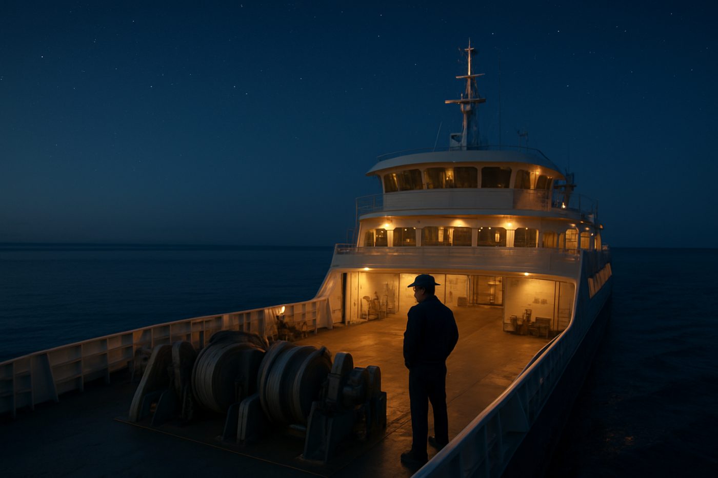 night ferry engines calm sea