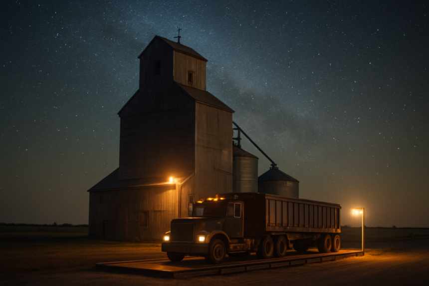 Grain elevator weighbridge night