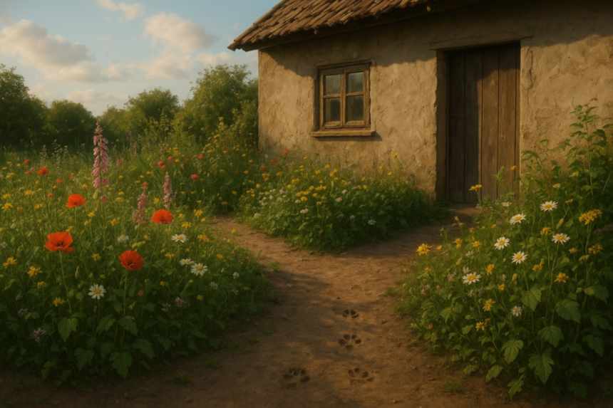 Garden with fox tracks