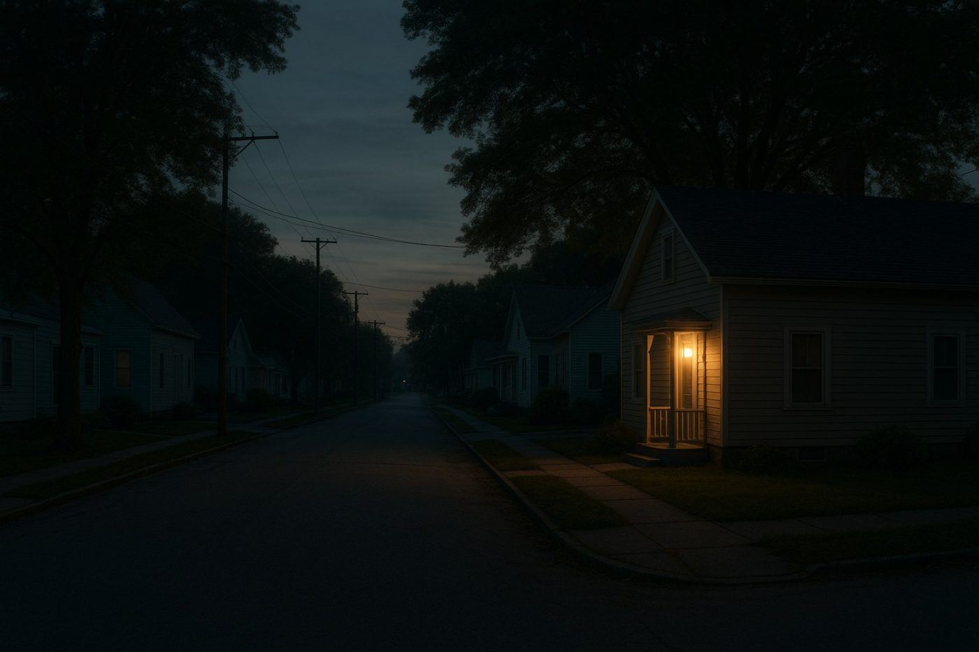 Small town street at dusk