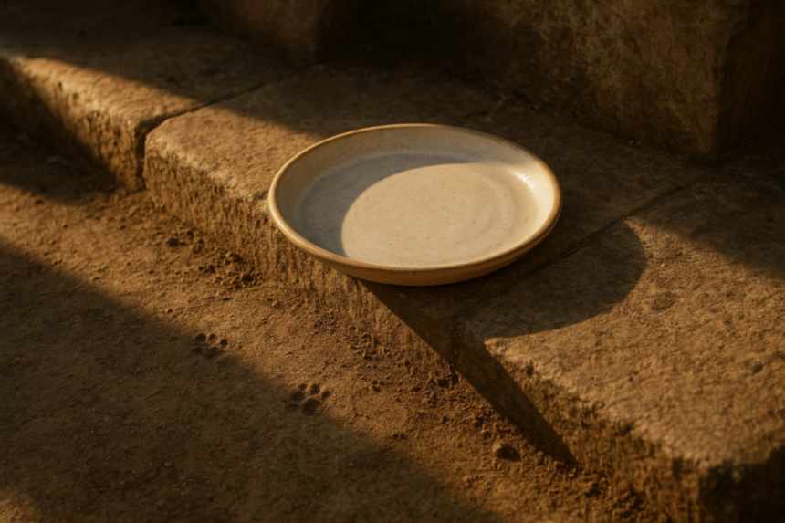 Empty plate on doorstep