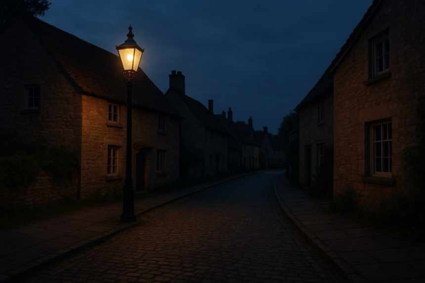 Silent village street twilight