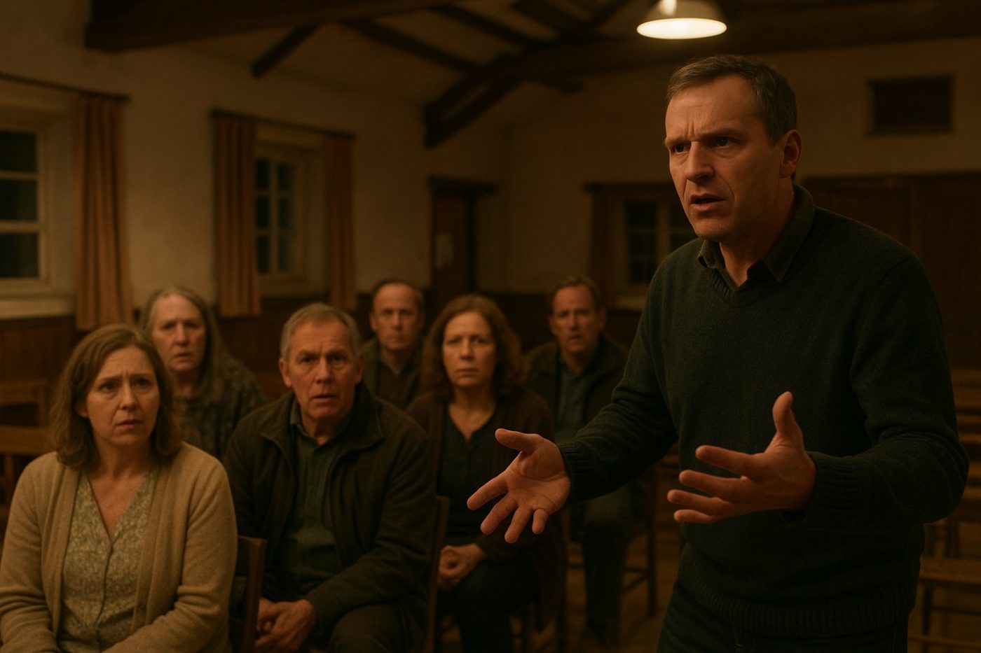 Village hall tense meeting