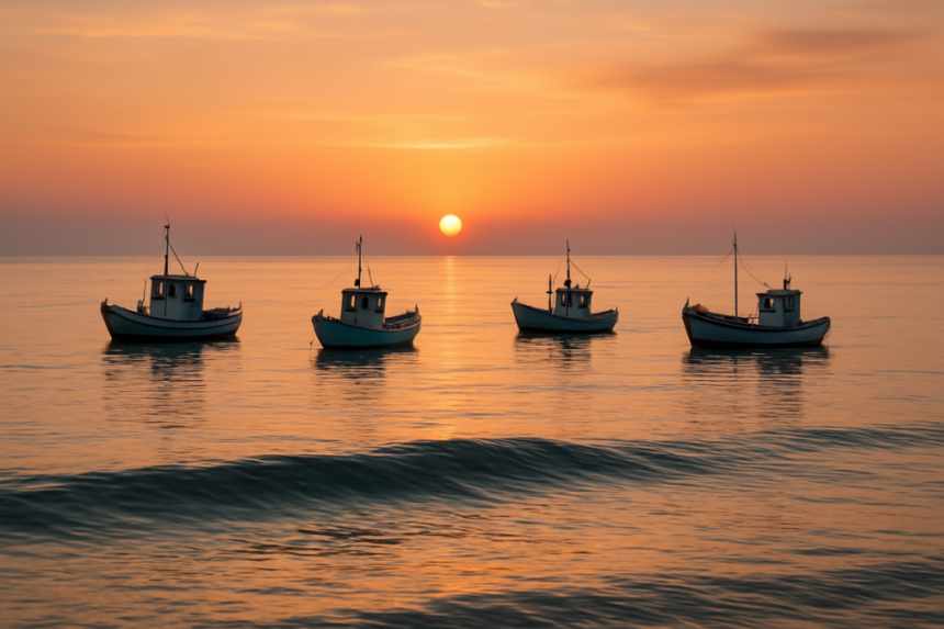 Boats lifted by swell