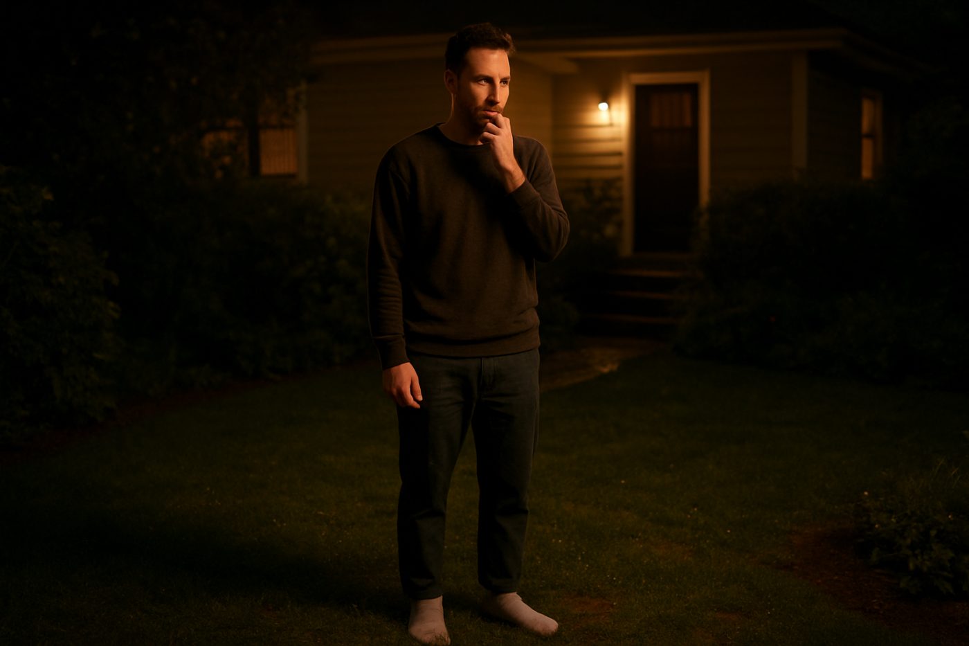 man late night lawn
