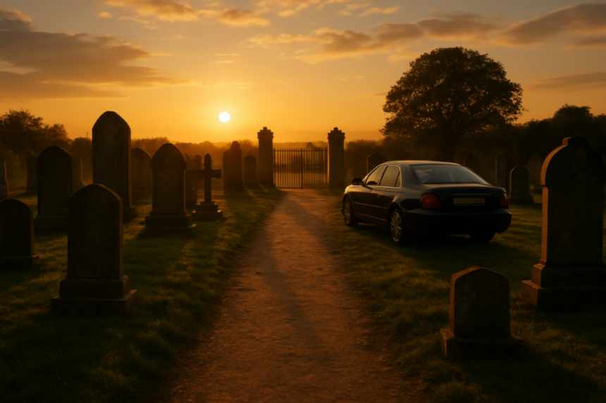 Evening cemetery scene