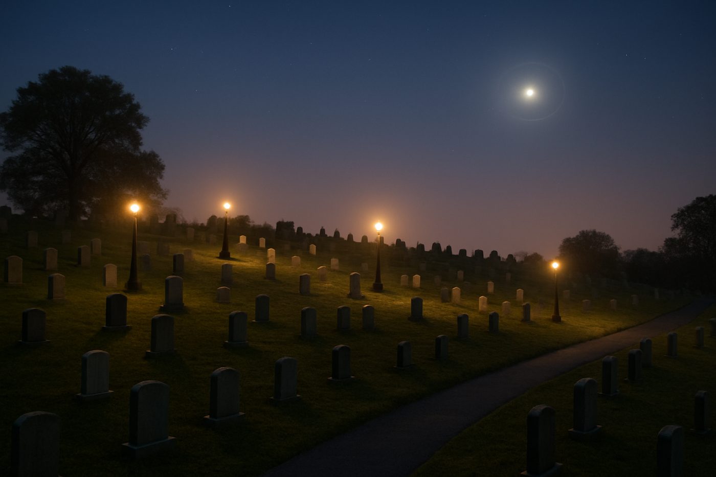 Cemetery with circling light