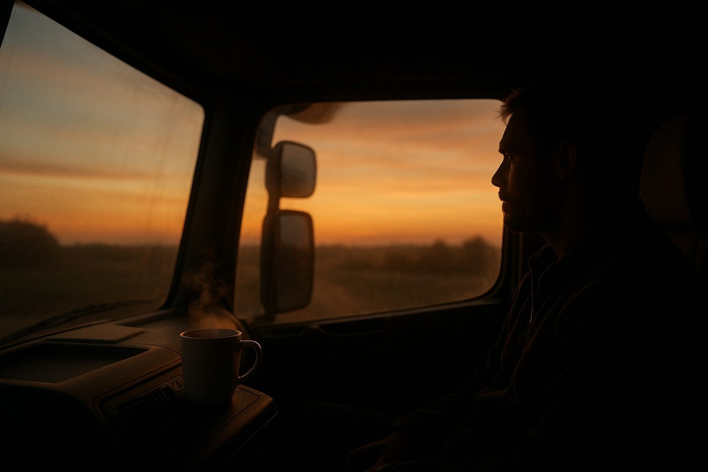 Truck cabin with morning tea