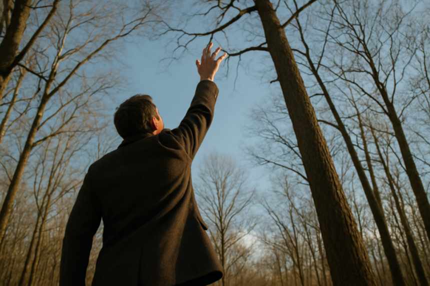 man reaching unreachable branch