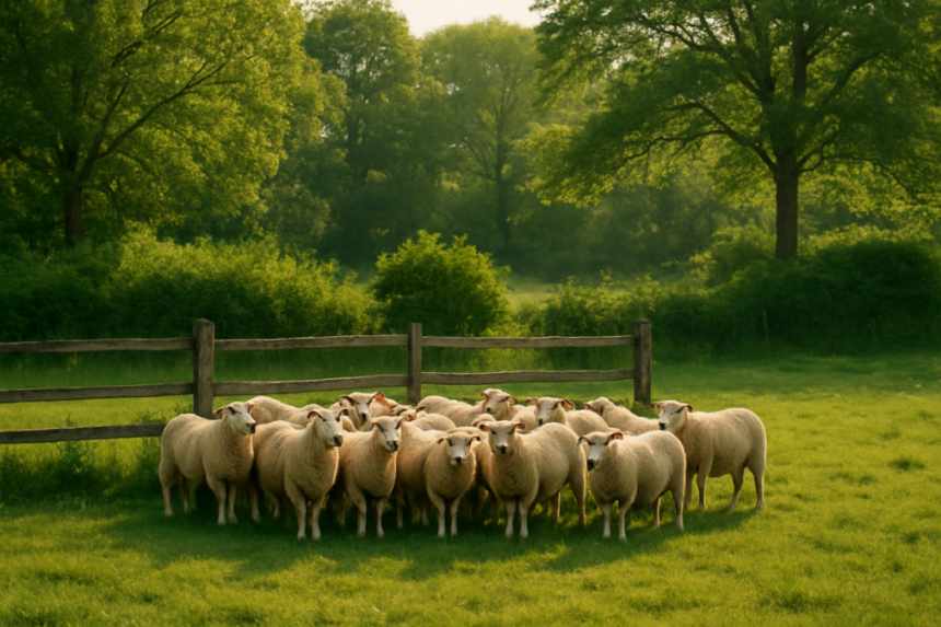 sheep avoiding fence line