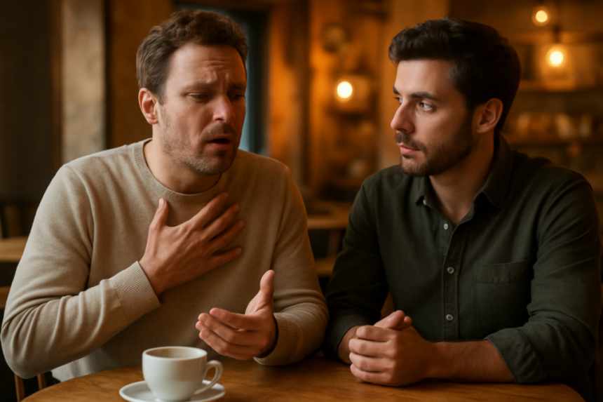 Storytelling at cafe table