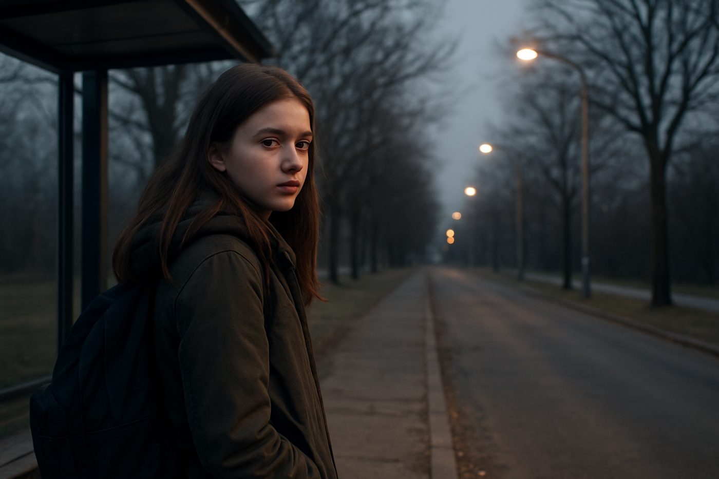 Girl at bus stop
