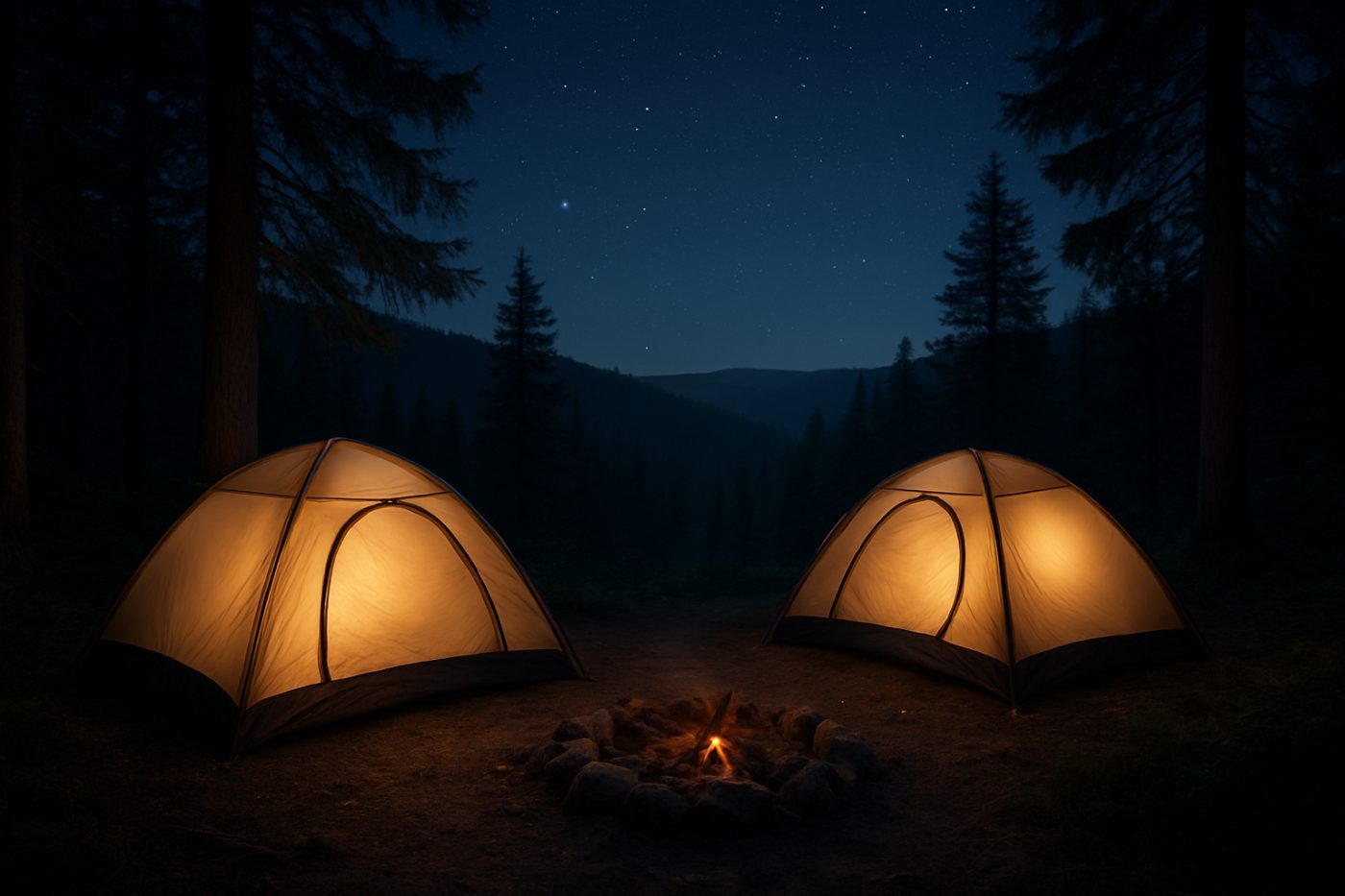 night forest cryptid campsite