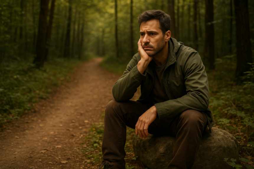 Thoughtful hiker resting outdoors