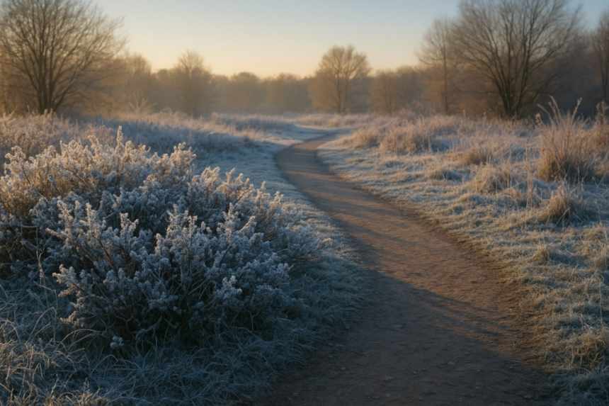 Frosty morning on trail