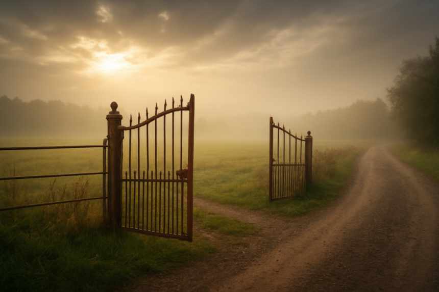 field gate at misty road