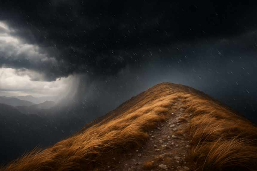 Violent storm on exposed ridge